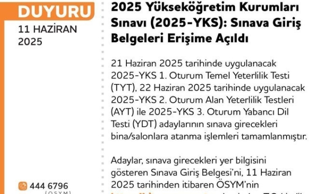YKS giriş belgeleri erişime açıldı